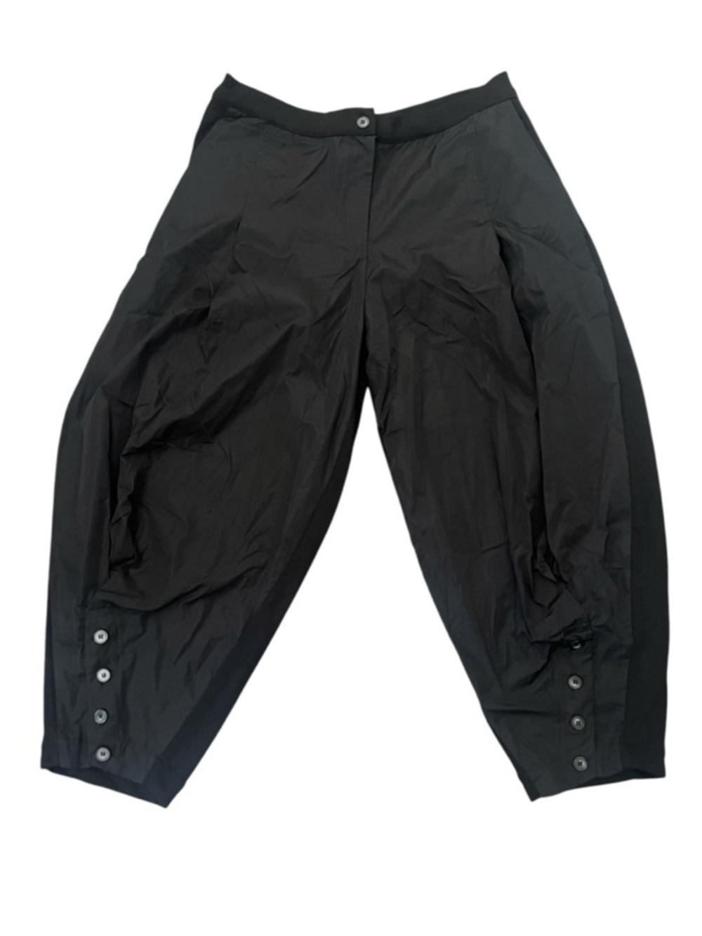 Alembika Black Harem Barrel Pants Mixed Media Button Hem Size 0 US 4-6 NWT